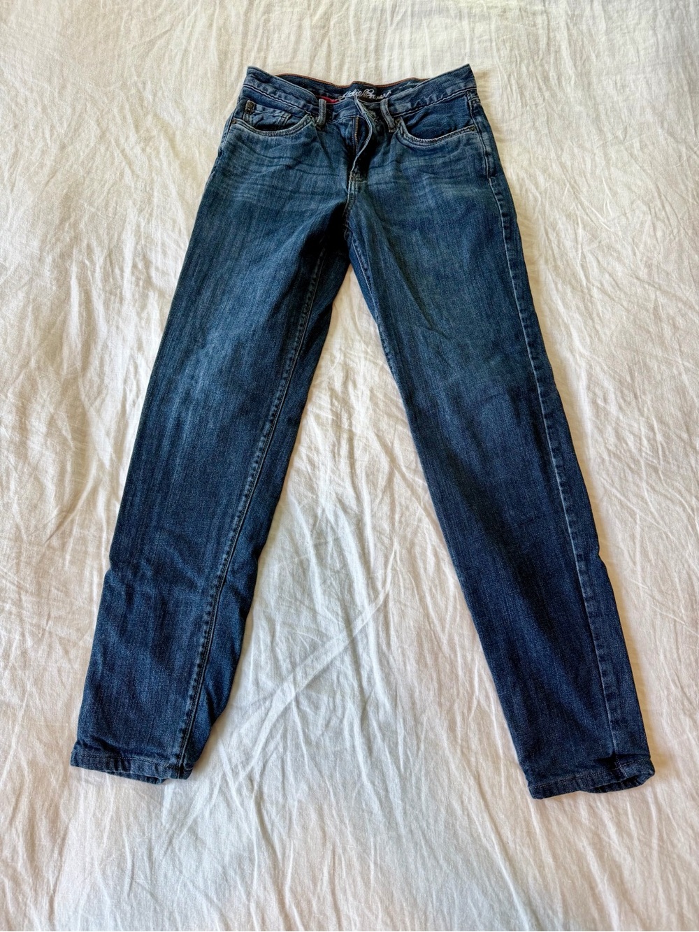 Eddie Bauer Dark Blue Plaid Lined Straight-Leg Jeans